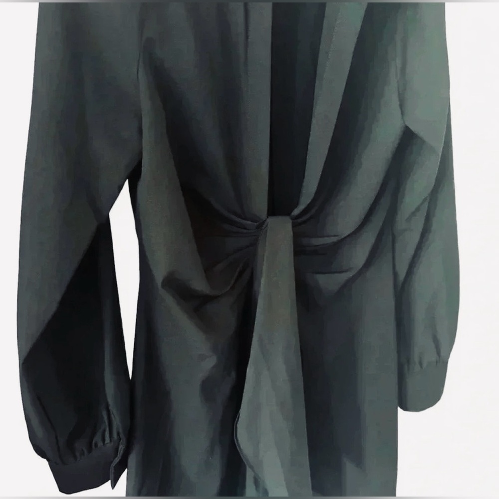 Native One Women's Black Long Sleeve Tie Front Plunge V-Neck Mini Dress Size L - Picture 3 of 10